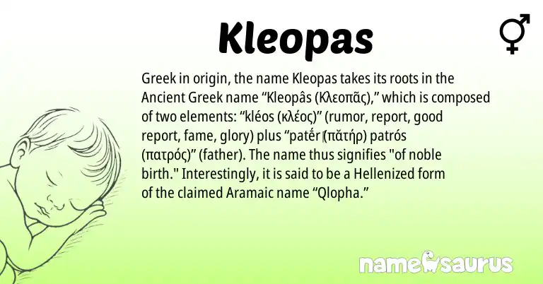 Infographic about Kleopas name meaning, Kleopas is a name from Aramaic, Greek origin(s).