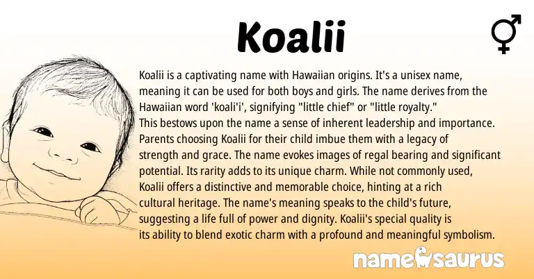 Infographic about Koalii name meaning, Koalii is a name from Hawaiian origin(s).