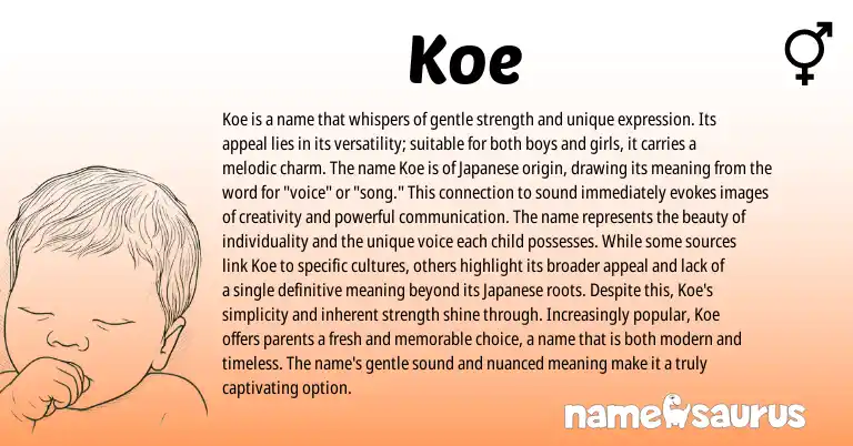 Infographic about Koe name meaning, Koe is a name from Japanese origin(s).
