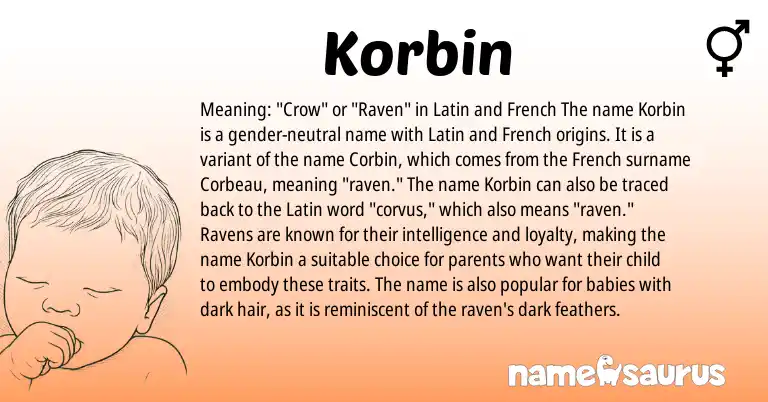 Infographic about Korbin name meaning, Korbin is a name from French, Latin origin(s).