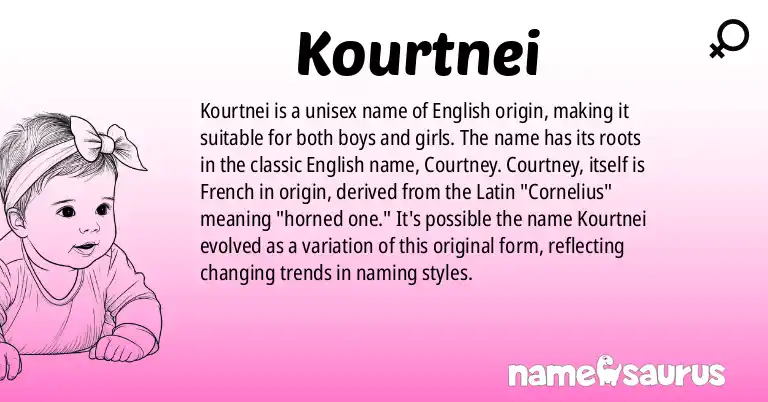 Infographic about Kourtnei name meaning, Kourtnei is a name from English origin(s).