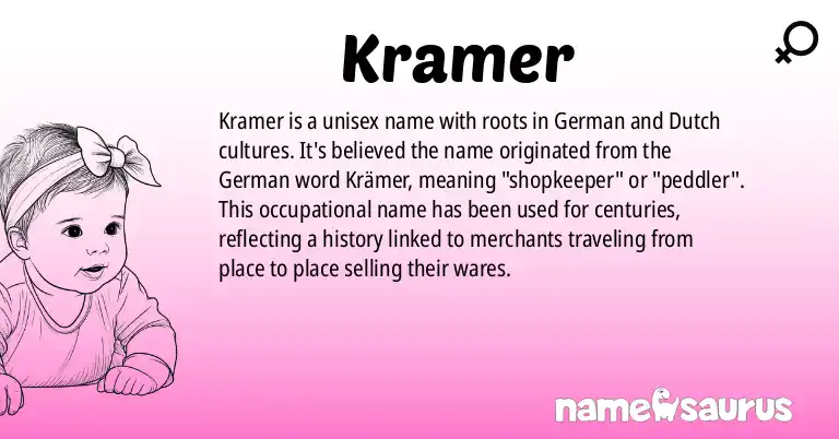 Infographic about Kramer name meaning, Kramer is a name from German, Dutch origin(s).