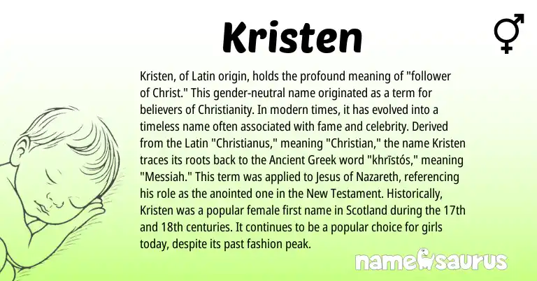 Infographic about Kristen name meaning, Kristen is a name from Ancient Greek, Christianity, Latin origin(s).