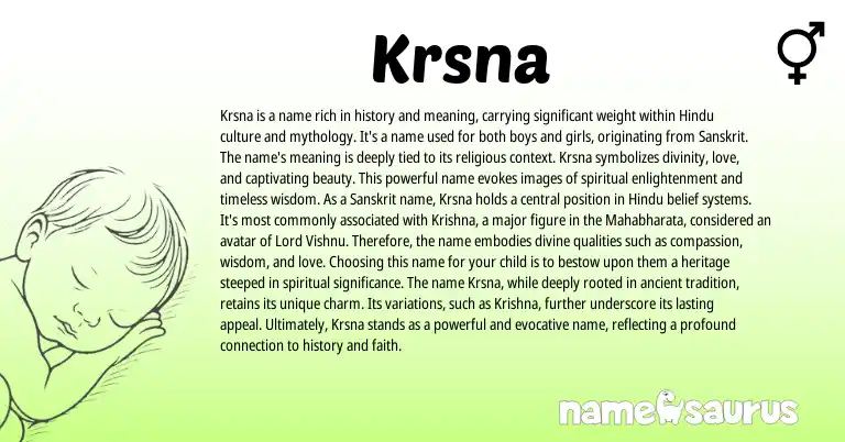 Infographic about Krsna name meaning, Krsna is a name from Hindu, Sanskrit origin(s).