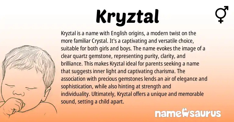 Infographic about Kryztal name meaning, Kryztal is a name from English origin(s).