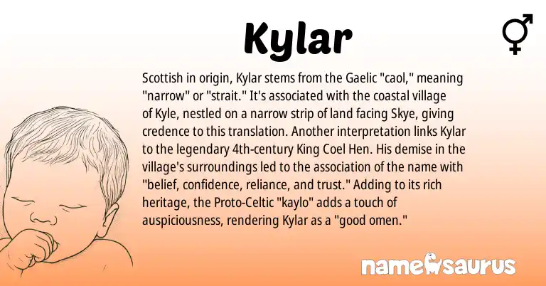 Infographic about Kylar name meaning, Kylar is a name from Gaelic, Scottish, Proto-Celtic origin(s).