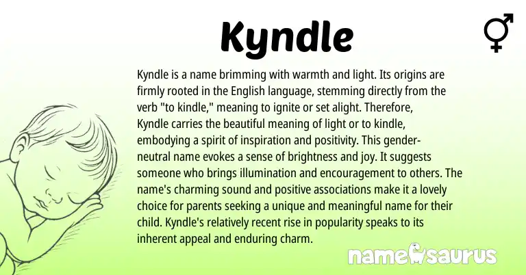 Infographic about Kyndle name meaning, Kyndle is a name from English origin(s).