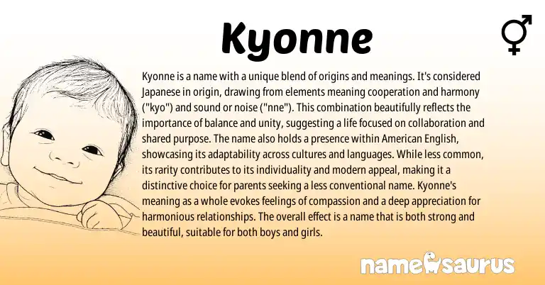Infographic about Kyonne name meaning, Kyonne is a name from Japanese origin(s).