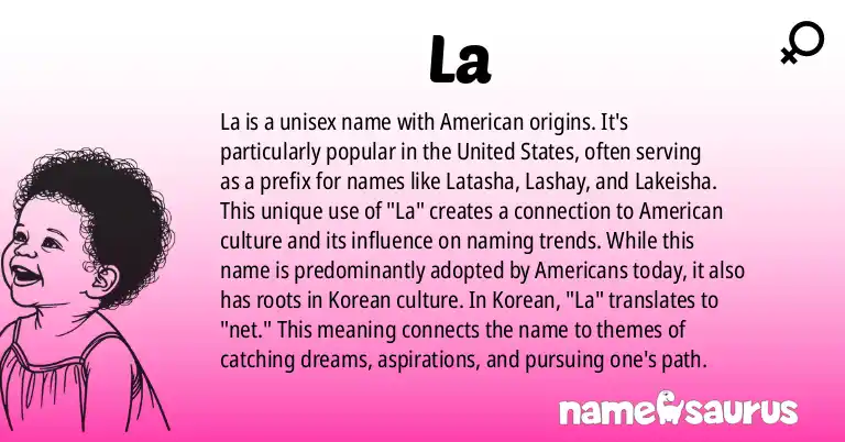 Infographic about La name meaning, La is a name from American, Korean origin(s).