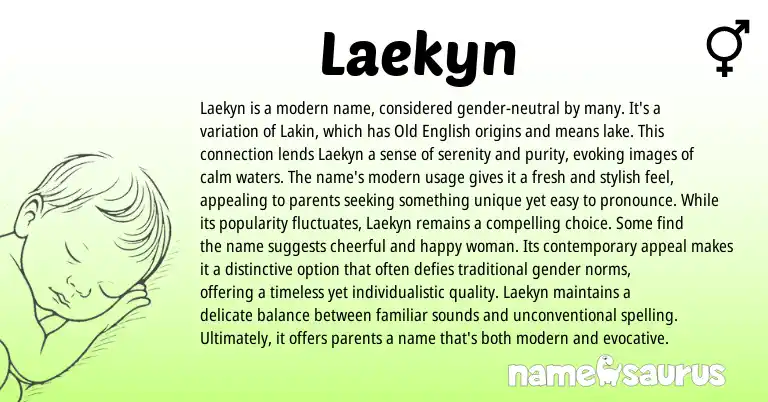 Infographic about Laekyn name meaning, Laekyn is a name from English origin(s).