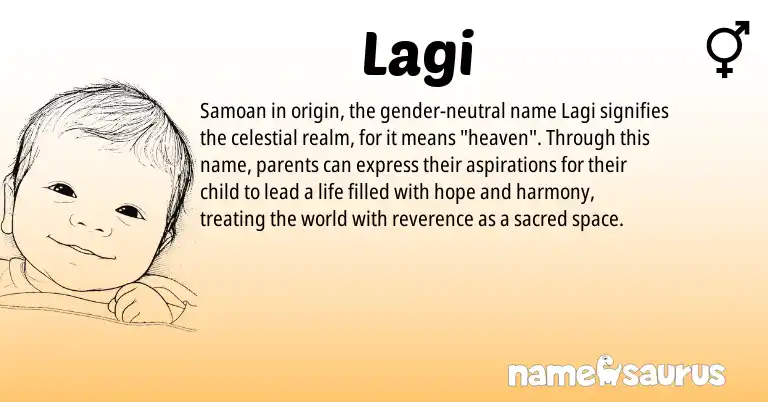 Infographic about Lagi name meaning, Lagi is a name from Samoan origin(s).