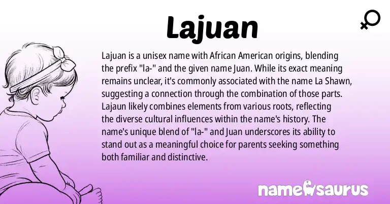 Infographic about Lajuan name meaning, Lajuan is a name from African American origin(s).
