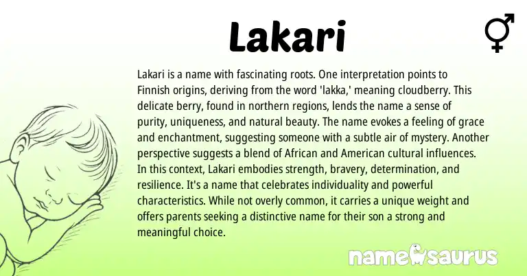 Infographic about Lakari name meaning, Lakari is a name from Finnish origin(s).