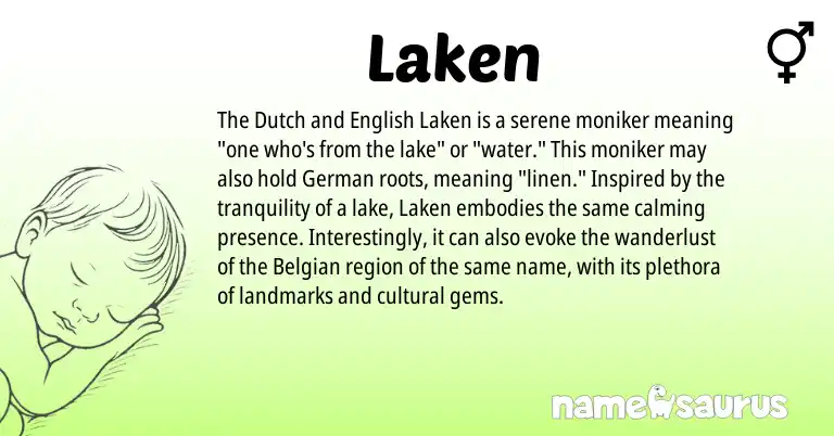 Infographic about Laken name meaning, Laken is a name from English, Dutch, German, Belgian origin(s).