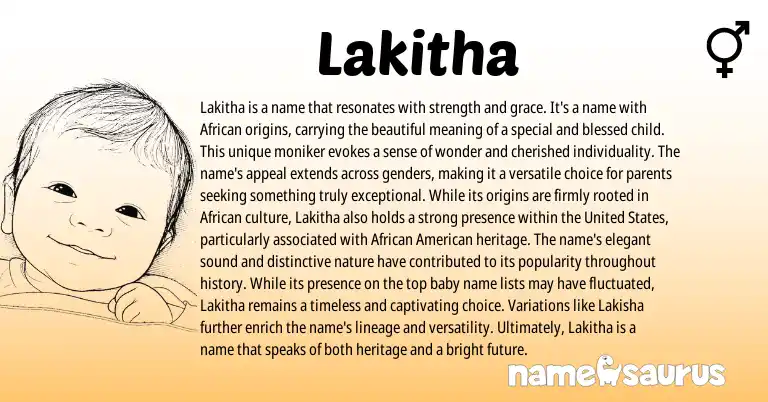 Infographic about Lakitha name meaning, Lakitha is a name from African origin(s).
