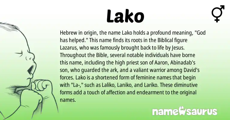 Infographic about Lako name meaning, Lako is a name from Hebrew origin(s).