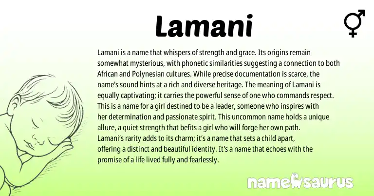 Infographic about Lamani name meaning, Lamani is a name from Polynesian, African origin(s).