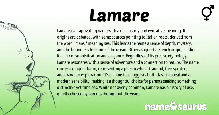 Infographic about Lamare name meaning, Lamare is a name from Italian origin(s).