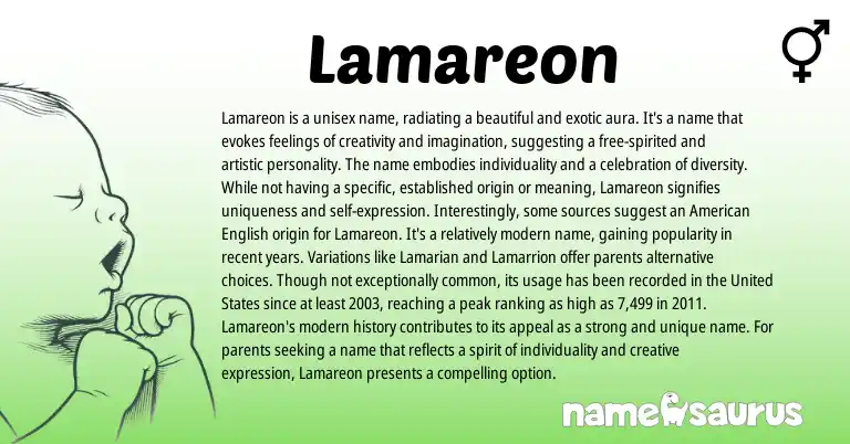 Infographic about Lamareon name meaning, Lamareon is a name from Other origin(s).