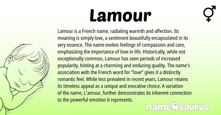 Infographic about Lamour name meaning, Lamour is a name from French origin(s).