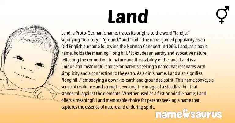 Infographic about Land name meaning, Land is a name from Old English, Norman, Germanic origin(s).