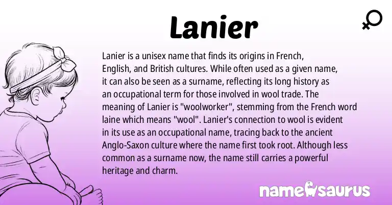 Infographic about Lanier name meaning, Lanier is a name from French, English, British origin(s).