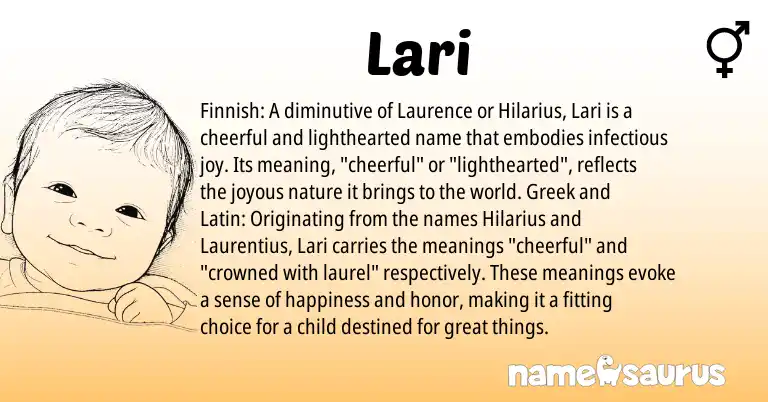 Infographic about Lari name meaning, Lari is a name from Finnish, Latin, Greek origin(s).