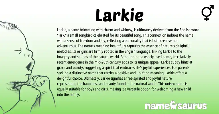 Infographic about Larkie name meaning, Larkie is a name from English origin(s).