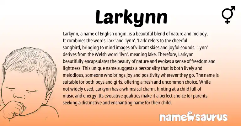 Infographic about Larkynn name meaning, Larkynn is a name from Welsh, English origin(s).