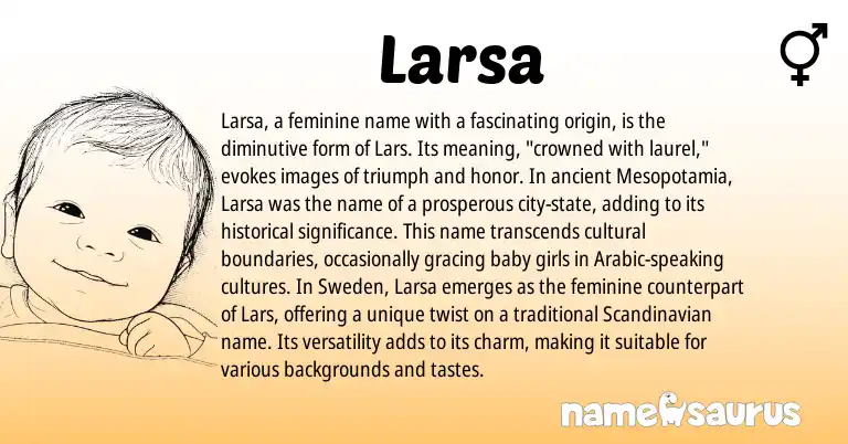 Infographic about Larsa name meaning, Larsa is a name from Scandinavian, Arabic origin(s).