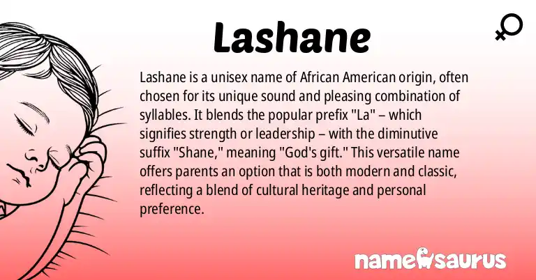Infographic about Lashane name meaning, Lashane is a name from African American origin(s).