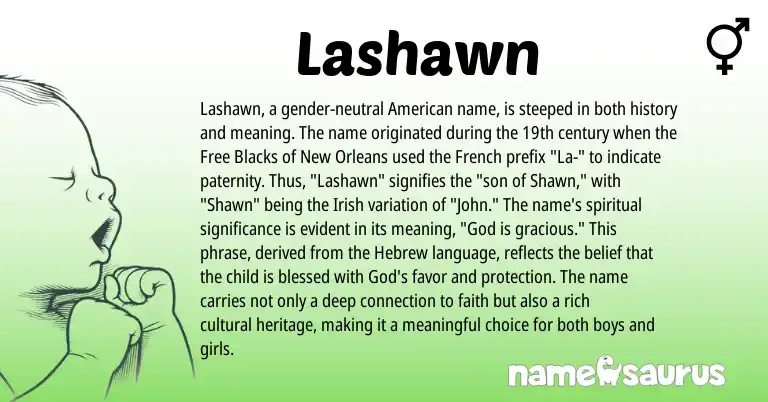 Infographic about Lashawn name meaning, Lashawn is a name from Irish, French, American, Hebrew origin(s).