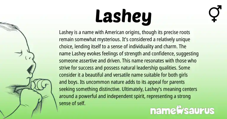 Infographic about Lashey name meaning, Lashey is a name from American origin(s).