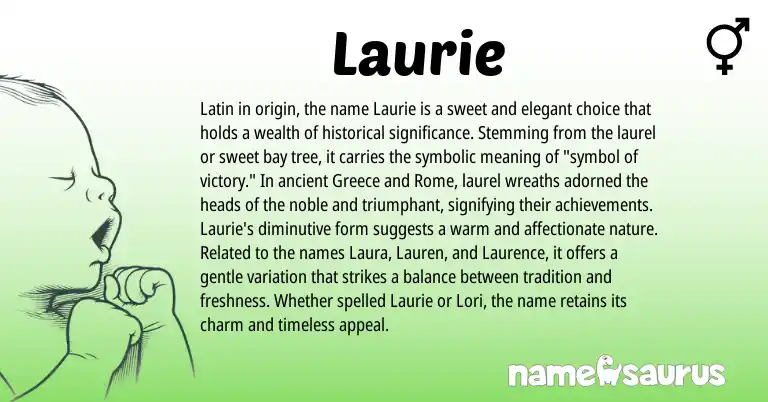 Infographic about Laurie name meaning, Laurie is a name from Greece, Latin origin(s).