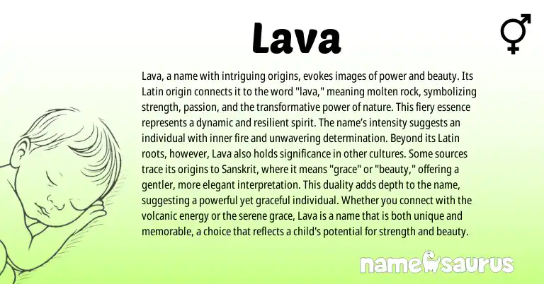 Infographic about Lava name meaning, Lava is a name from English, Latin, Hawaiian origin(s).