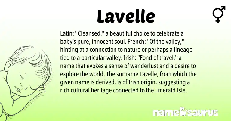 Infographic about Lavelle name meaning, Lavelle is a name from Irish, French, Latin origin(s).