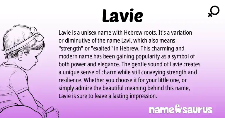Infographic about Lavie name meaning, Lavie is a name from Hebrew origin(s).