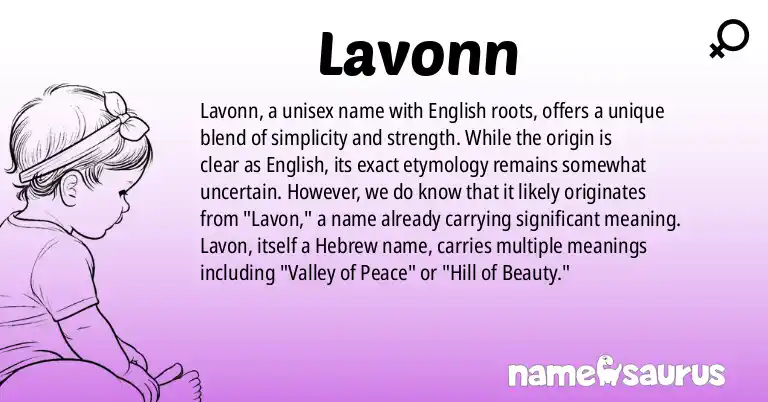 Infographic about Lavonn name meaning, Lavonn is a name from English origin(s).