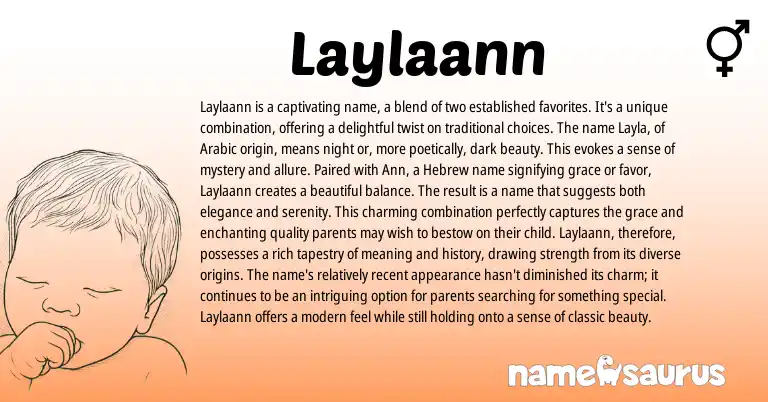 Infographic about Laylaann name meaning, Laylaann is a name from Hebrew, Arabic origin(s).