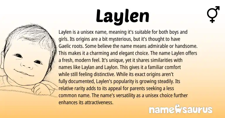 Infographic about Laylen name meaning, Laylen is a name from Gaelic origin(s).
