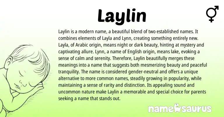Infographic about Laylin name meaning, Laylin is a name from English, Arabic origin(s).
