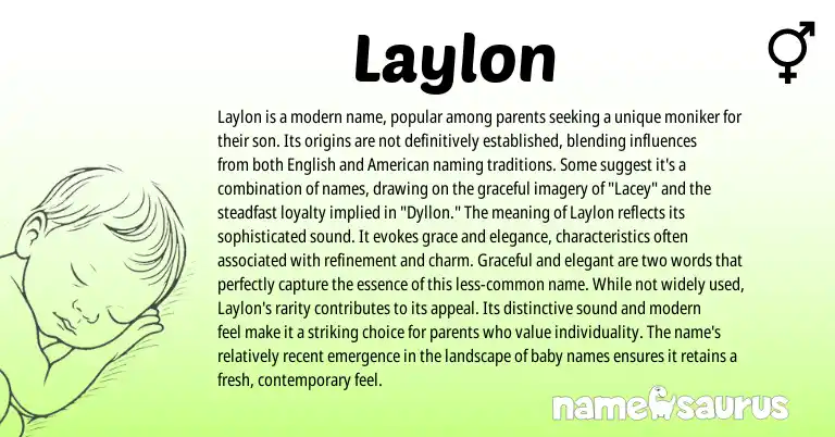 Infographic about Laylon name meaning, Laylon is a name from English, American origin(s).