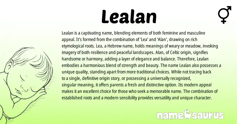 Infographic about Lealan name meaning, Lealan is a name from Hebrew, Celtic origin(s).
