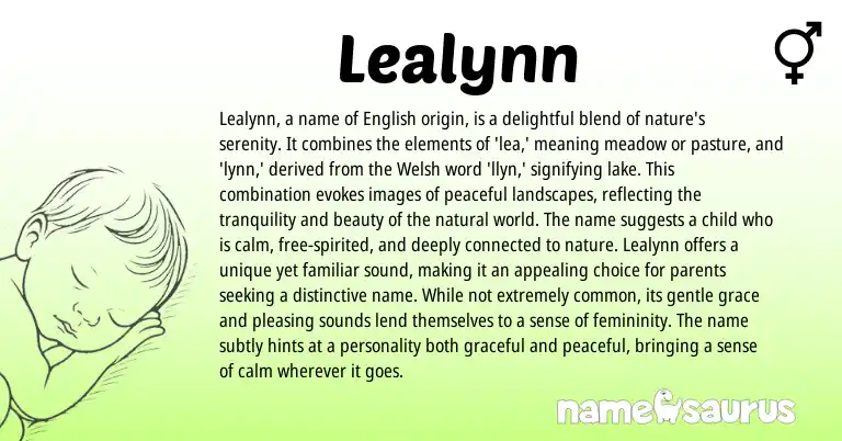 Infographic about Lealynn name meaning, Lealynn is a name from Welsh, English origin(s).