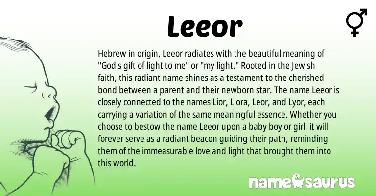 Infographic about Leeor name meaning, Leeor is a name from Jewish, Hebrew origin(s).
