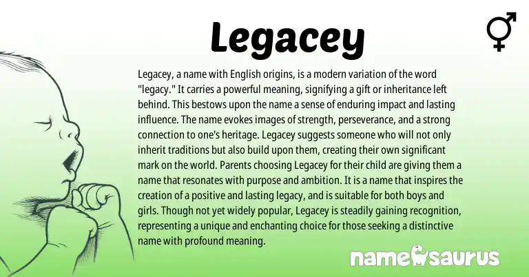 Infographic about Legacey name meaning, Legacey is a name from English origin(s).