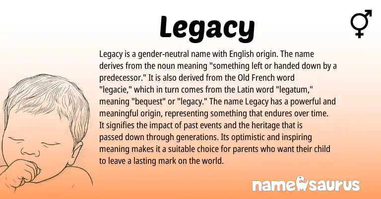 Infographic about Legacy name meaning, Legacy is a name from English, Latin, Old French origin(s).