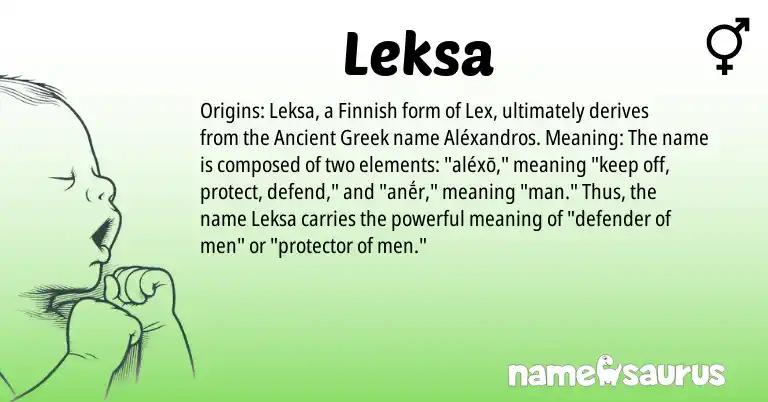 Infographic about Leksa name meaning, Leksa is a name from Finnish, Ancient Greek origin(s).