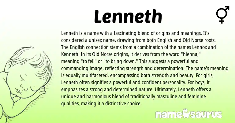 Infographic about Lenneth name meaning, Lenneth is a name from English, Norse origin(s).