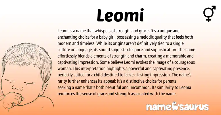 Infographic about Leomi name meaning, Leomi is a name from English, Other origin(s).